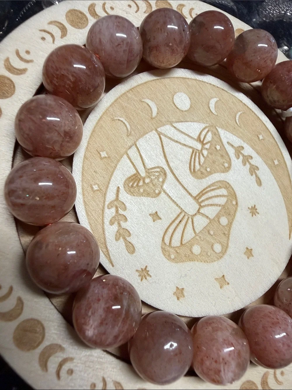 Natural Sunstone Beaded Stretch Bracelet - Peach Tan
